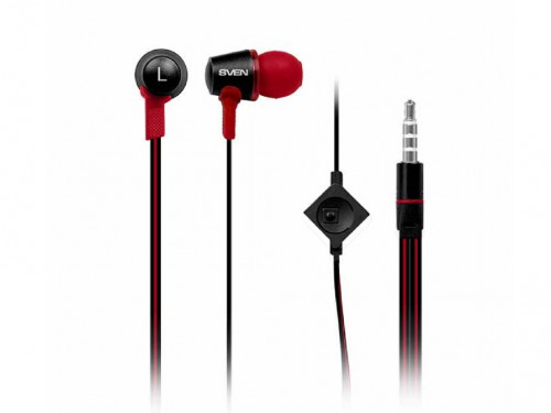 Earphones SVEN E-190M, Black, with Microphone, 4pin 3.5mm mini-jack, cable 1.2m