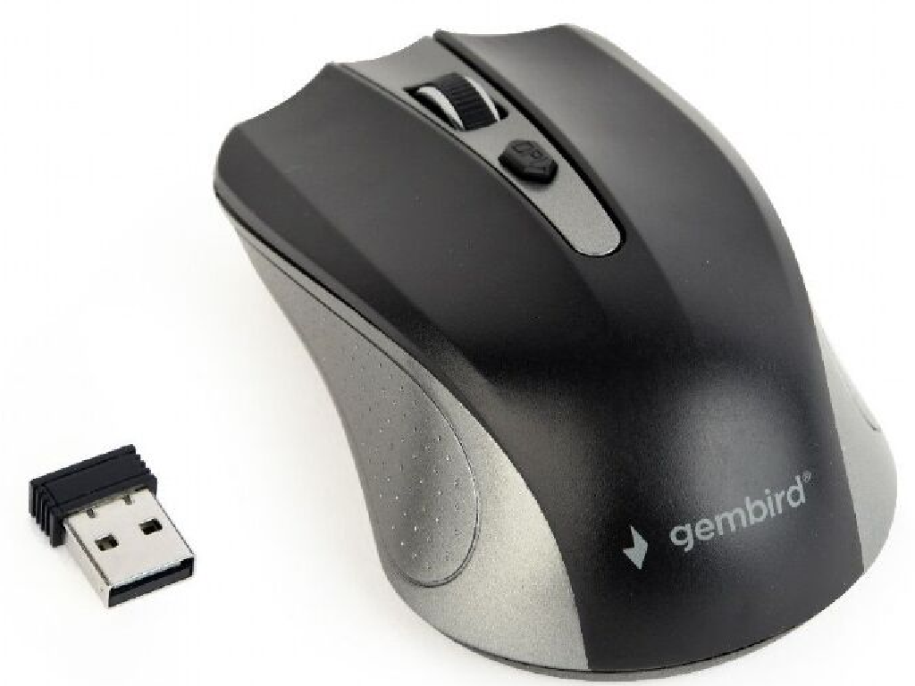 Wireless Mouse Gembird MUSW-4B-04-BG Optical 800-1600 dpi 4 buttons, Ambidextrous, 2xAAA, Black/Grey