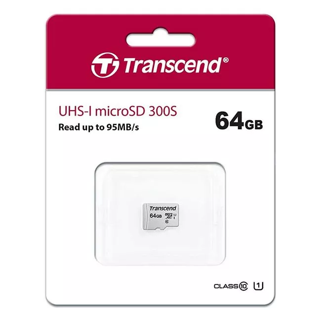 64GB MicroSD (Class 10) UHS-I (U1), Transcend "TS64GUSD300S"