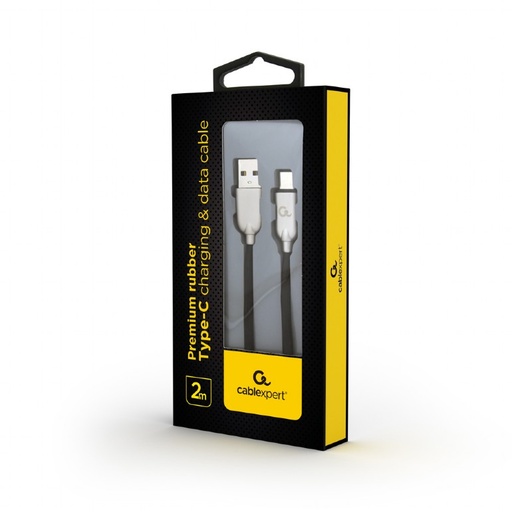 Premium rubber Type-C USB charging and data cable, 2 m, black CC-USB2R-AMCM-2M