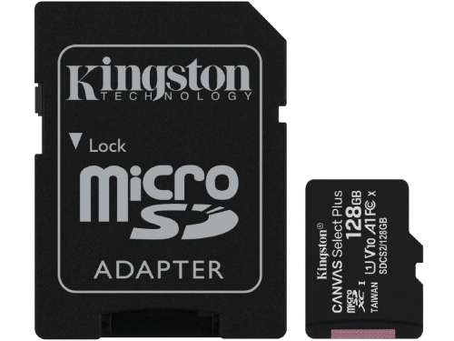 128GB MicroSD (Class 10) UHS-I (U1) +SD adapter .Kingston Canvas Select(SDCS2/128GB)