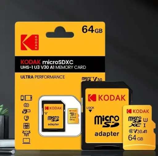 64GB MicroSD + SD Adapter KODAC microSDXC UHS-I U3 V30 A1