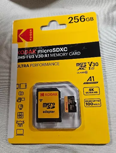 256GB MicroSD + SD Adapter KODAC microSDXC UHS-I U3 V30 A1